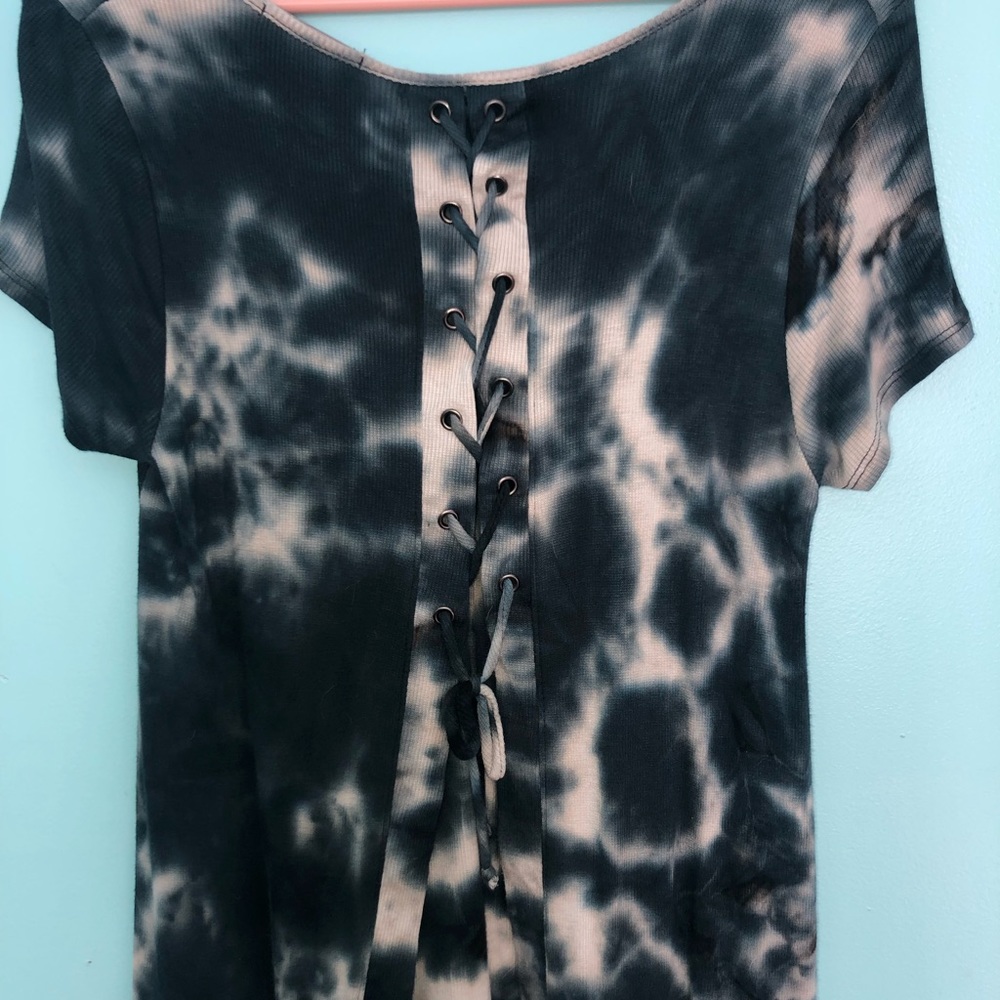 Tie dye lace back top